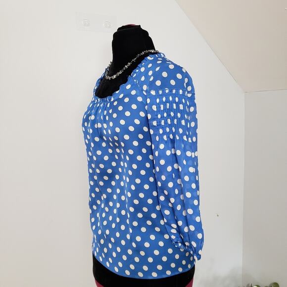 Polka Dot Blue Pintuck Semi Sheer Blouse Size Small by Outback Red - Picture 4 of 11
